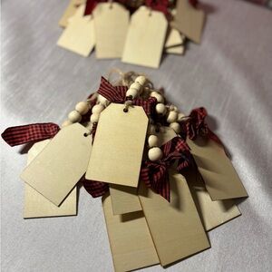 Wooden Gift Tags with Red Plaid Bows. 24.  New.